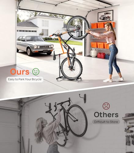 Housolution Vertical Bike Stand with Wheels up to 29", Adjustable Height, No Drilling holds up to 80lbs, Freestanding Bicycle Rack for Garage & Apartment, Bike Stand Floor for MTB/Road Bikes