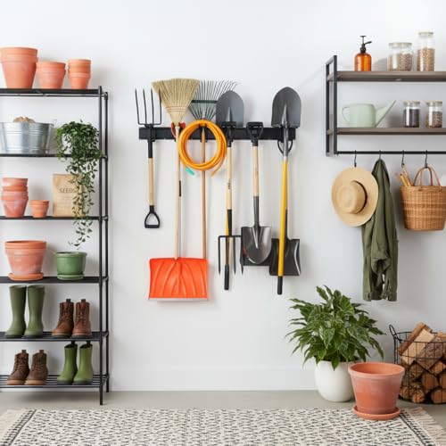 Aking Ace Garage Tool Organizer Wall Mount, 48-Inch Heavy Duty Garden Tool Rack for Shed, Holds 350lbs, Adjustable Storage Hanger for Shovel, Rake, and Power Tools