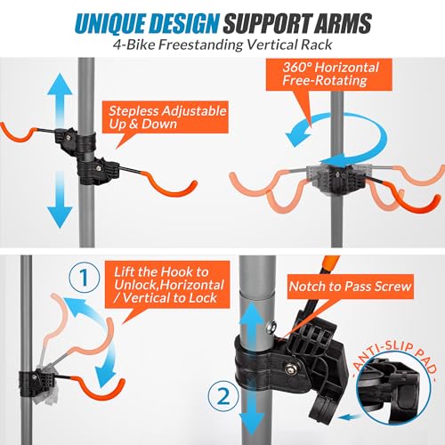 Suchtale 4 Bike Rack, Bicycle Rack, Bike Storage Rack for Garage Home, Freestanding Gravity Bike Stand, Adjustable Vertical Bicycle Holder for Indoor Outdoor, Bike Hanger Floor Parking Cycle Organizer