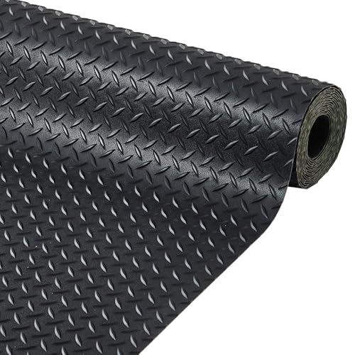 GarveeTech 7.5 x 20 ft Garage Floor Mat, 2.8 mm Thickened Flooring Roll Diamond Plate PVC Rubber Trailer Mat, Non-Slip Floor Protector Mat for Garage, Warehouse, Gyms, Trailer, SUV