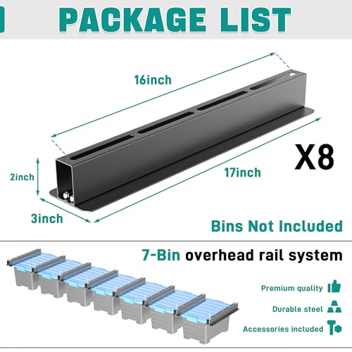 EVERHANGER Ceiling Storage Rack, Heavy Duty Overhead Storage Rack for Garage, Adjustable Ceiling Bin Storage System, 8 Sets for 7 Bins, 16 Inch