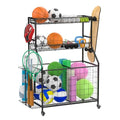 Soixehet Sports Equipment Garage Organizer,Garage Ball Storage for Sports Gear and Toys, Rolling Ball Cart with Wheels for Indoor/Outdoor Use Black