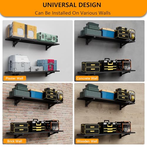 Noliven 4 Pack 1.5x4ft Garage Shelving Wall Mounted, 792lbs Load Capacity, Adjustable PowerTool Organizer, Heavy Duty Storage Rack, Ideal for Warehouse, Garage, Black