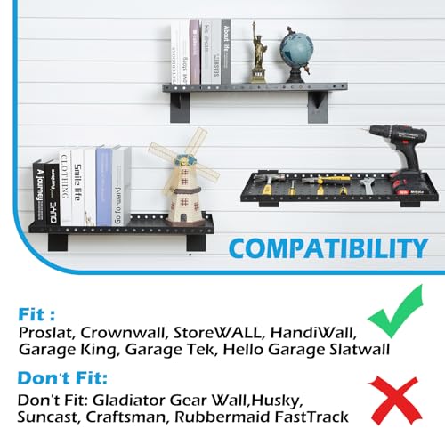 SINCHEEWAY Slatwall Shelves 24 Inch, Slatwall Accessories for Retail, Garage, Home Storage, Heavy Duty Slat Wall Hanging Shelf (2, Black)