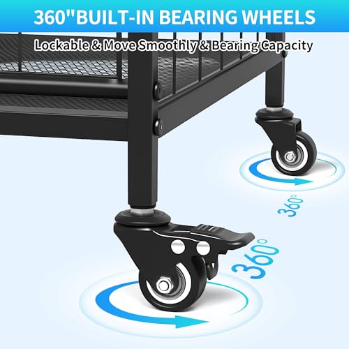 Rumizira Sports Equipment Organizer,Garage Ball Storage Rack with Basketball Rack with Hooks and Rolling Wheels Cart (BLACK)