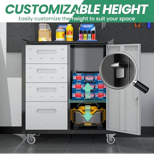 VIYET Garage Cabinet System | Heavy Duty Steel All-in-One Modular Garage Cabinet Set for Ultimate Workshop Organization | Easy Assembly Garage Storage Cabinets & Tool Bench