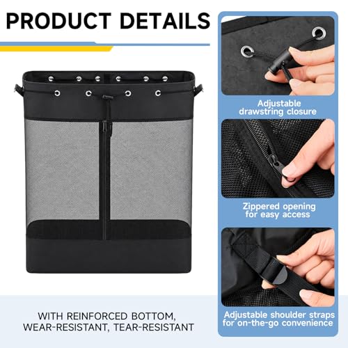 Gerrii 2 Pack Extra Large Pegboard Mesh Storage Baskets with 4 Hooks, 18 x 11 x 26 Inch Pegboard Wall Organizer Accessories with Zippered Front, Large Capacity, for Home Sport Garage Storage