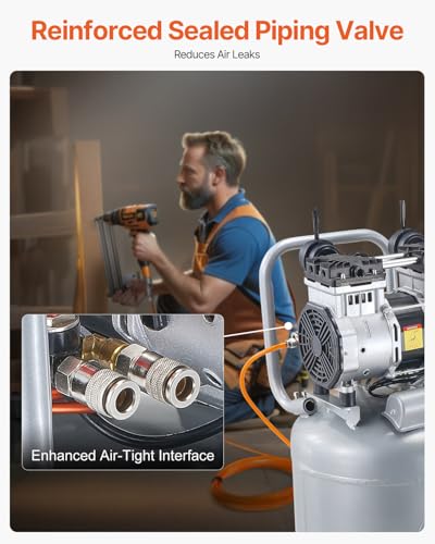 VEVOR 13-Gallon Air Compressor, 2HP, 4.6 SCFM@90PSI, Oil-Free Tank, 66dB Quiet Operation, Ideal for Tire Inflation, Woodworking, Auto Repairs, and Spray Painting (Maximum Pressure 125 PSI)