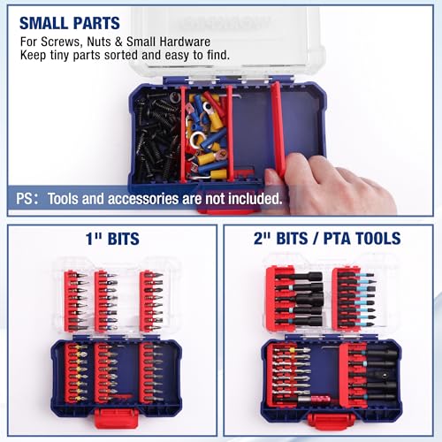 WORKPRO Small Parts Organizer 3 Pieces, Portable Stackable Hardware Storage Case with Removable Dividers, Clear Lid Tool Box Organizer for Screws, Bolts, Nails, Craft Supplies and Small Accessories