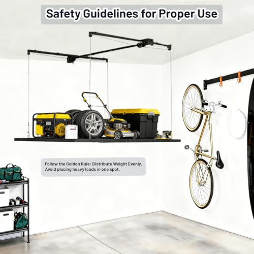 KIPPDURO 4×8 ft Heavy Duty Overhead Garage Storage Rack, 661 lbs Capacity with Safety Lock,Ceiling Mounted Storage Shelf, Steel Garage Ceiling Organizer for Garage, Basement, Warehouse (Black)