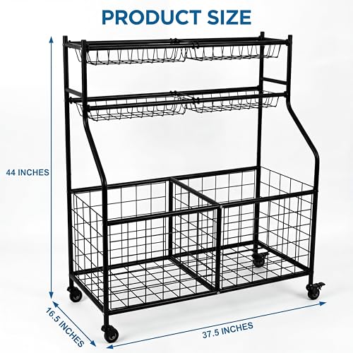 Garvee Ball Storage Cart, Sports Equipment Garage Organizer with Wheels for Sports Gear and Toys, Rolling Indoor/Outdoor Storage Cart