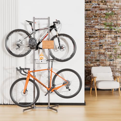CXWXC 2-/4-Bike Storage Rack with Basket - Bike Rack Garage for Road, Mountain and Hybrid Bike Garage & Home (For 4 bikes)
