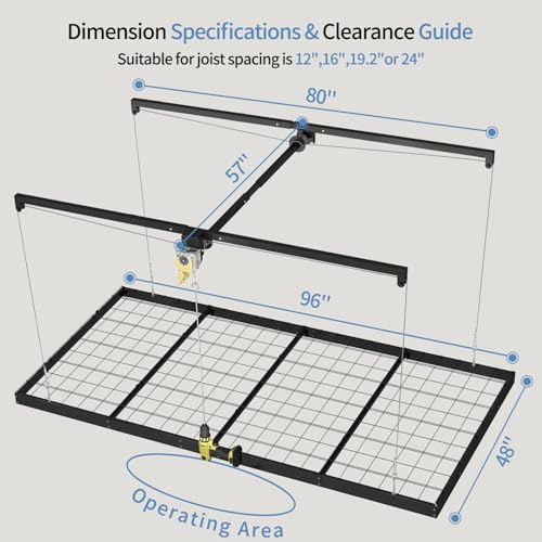 Overhead Garage Storage Rack – 4x8 FT Garage Ceiling Storage Racks with Safety Lock, Heavy-Duty Ceiling Mounted Lift System and Storage Organizer, Ideal for Maximizing Overhead Space, 325 lbs Capacity