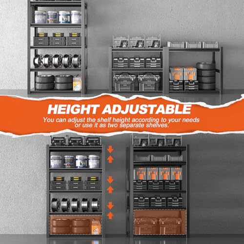 Jaqiumn Metal Garage Shelving Unit, Heavy Duty Adjustable Industrial Storage Shelves, Steel Storage Rack for Garage, Warehouse, Basement, Black, 72" H x 47.2" W x 23.6" D, 1 Pack