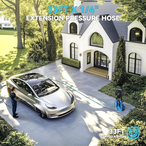 commowner Pressure Washer 5000 PSI Adjustable Pressure, Power Wahser Powered with 33ft Pressure Hose, 4 Nozzles and 500ml Foam Cannon, Powerwahser for Home, Car, Blue