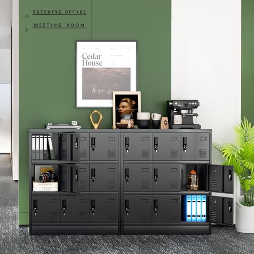 Greenvelly 9 Door Storage Locker for Employee, Metal Locker for Office, Gym, Shool, Lockable Black Steel Locker with Lock and Card Slot for Home,Garage