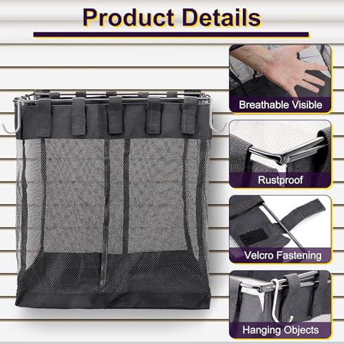 Froidesente 2 Packs Large Mesh Slatwall Baskets, 16×16×12 Inch Slat Wall Mesh Storage Baskets with 4 Hooks, 13.3 Gallon Hanging Slatwall Bins for Shop Garage Gym Display Panel Accessories (Black)