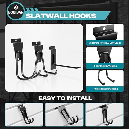 BOBIBAN 24PCS Slatwall Accessories Set, Includes Metal Slatwall Baskets, Shelves and Hooks, Heavy Duty Slat Wall Organizer Kit for Shops, Garage and Room Storage (Black,24pcs)