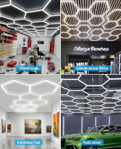 Hexagon Garage Lights: Hexagon led Gym Lights 26520LM DIY Car Detailing Ceiling LED Shop Light for Basement Warehouse Workshop Barbershop Car Care Wash Room Auto Beauty Exhibition Hall 5 Grids 6500K