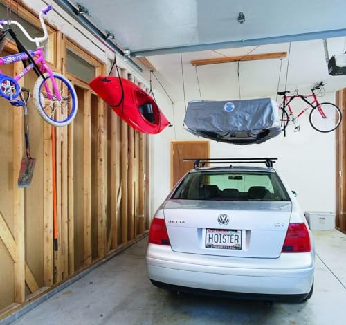 HARKEN Hoister Lightweight Cargo Carrier Overhead Garage Storage 4-Point Hoist System for 60lb Carriers, Kayaks, Canoes, Storage (60lb max load,16ft.Ceiling), Model 7801.16
