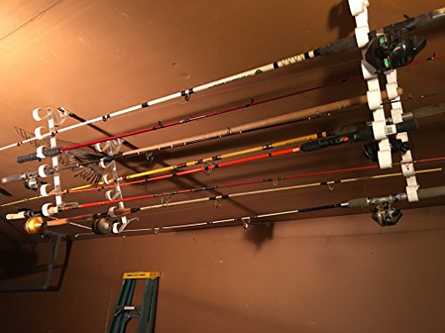Fourth Wall Solutions Storage Rack for Garage Doors with Hooks for Fishing Rods, Kayak Paddles and More