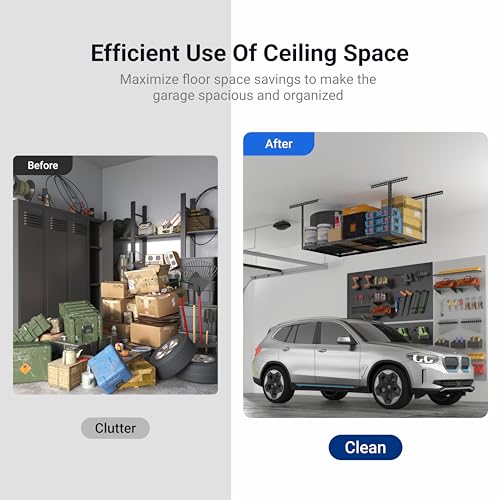 FLEXIMOUNTS 3x6 Overhead Garage Storage Adjustable Ceiling Rack 72" Length x 36" Width x 40" Height, 450lbs Weight Capacity, Black, Classic Series