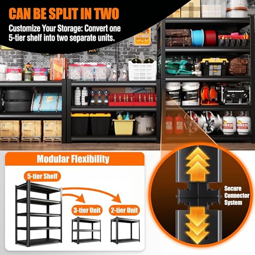 BEESTMUEBLE Upgrade 72" H Garage Shelving Unit, 3500LBS Heavy Duty 5-Tier Metal Storage Shelves with Anti-Fall Rails, Adjustable Industrial Steel Rack, Pantry Kitchen Basement Warehouse
