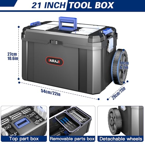 3 IN 1 Rolling Tool Box With Wheels,Stackable Tool Box,Modular Tools Storage Organizer,Top Small Parts Organizer Design,With Removable Small Parts Box,for Home,Repair,Garage Storage,17 IN+19 IN+21 IN