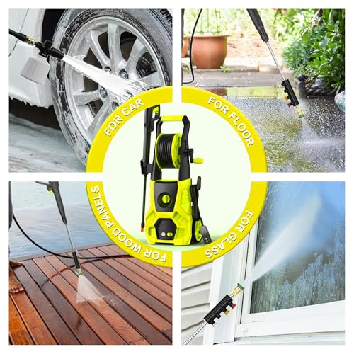 DECOKTOOL 5000PSI PowerWasher with 4 Quick Connect Nozzles, Foam Cannon for Car, Lane, Patio Cleaning, Hydro Jet Pressure Hose Water Wand for Gutter Patio Car Garden Window, Yellow