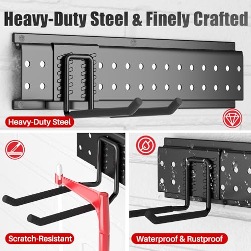 ZICANYCO Garage Tool Organizer Wall Mount 49.5 inches with 10 Adjustable Heavy-Duty Hooks, Garage Organization, Garden Tool Storage Rack, Yard, and Shed, Holds Up to 400 lbs