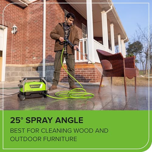 Greenworks 2100 PSI (1.2 GPM) Electric Pressure Washer (25°, 40°, Turbo Nozzle, Soap Applicator) for Use On Decks, Fences, Concrete Patios, Sidewalks & More. Medium-Duty