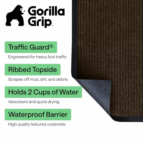 GORILLA GRIP Waterproof Traffic Guard Door Mat, Heavy Duty Entryway Mats, Strong Backing Commercial Utility Rugs for Office Hallway, Garage Floor and Home, Low Profile Carpet Runner, 29x17, Brown