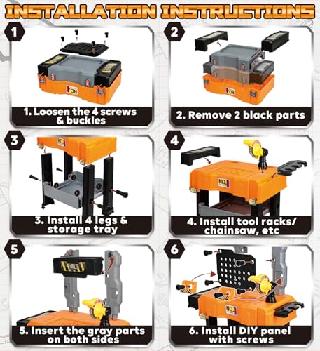 Lehoo Castle Kids Tool Bench with Electric Drill and Construction Vehicles, 2-in-1 Workbench and Toolbox for Toddlers, STEM Learning Toys for Age 3-5, Birthday Gift for Boys & Girls