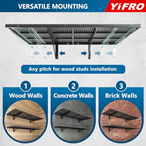 YIFRO 4-Pack 1.5x4ft Heavy Duty Garage Wall Shelving, 1000 lbs Load Capacity, Garage Shelving Wall Mounted, Storage Rack with Hooks, Black