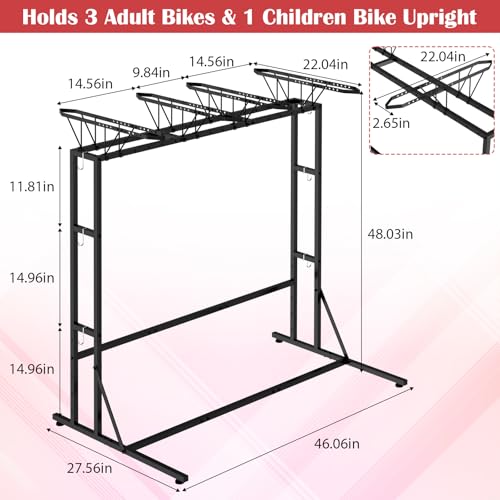 ETELI Bike Rack Garage Freestanding Bikes Rack Floor Stand Vertical Bike Stand Rack for Garage Organizer Indoor Outdoor Bikes Storage, Hold Max Tire Width 2.65”, Black