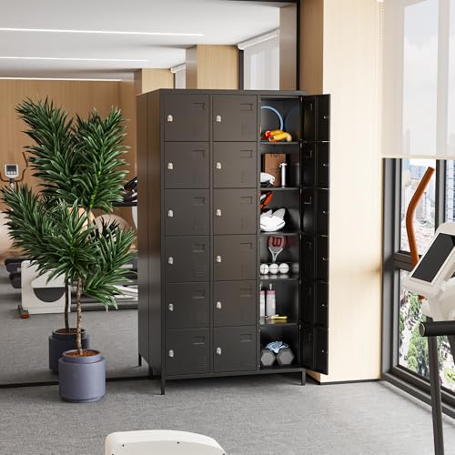 GangMei Lockers for Employees, 18 Doors Metal Storage Locker with Card Slot and Ventilation Holes for Office Home School Gym Garage, Black, Assembly Required