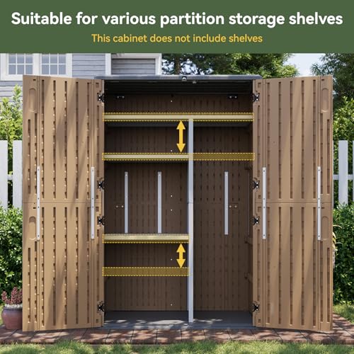 Aoxun 64 Cu.Ft Resin Outdoor Storage Shed with Floor, Large Outdoor Storage Cabinet, Vertical Storage Sheds with Floor, Waterproof Storage Cabinet for Garage Shed, Garden Tools, Pool Equipment, Brown