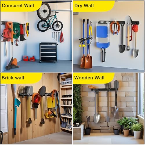 SAMRELAX 64'' Garage Tool Organizer Wall Mount, 18 PCS Adjustable Garden Tool Hanger Rack, Garage Hooks Heavy Duty, Shovel Holder Wall Mount, Storage Hooks for Hanging in Garage