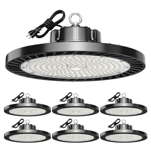 lvsdak UFO LED High Bay Lights 200W 30000LM 5000K 6 Pack with Plug Suitable for Warehouse Workshop Factory Gym Garage Barn AC100-277V