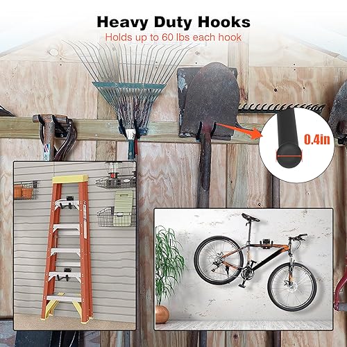 Mutilife 6 Packs 7.8inch Heavy Duty Garage Hooks, Garage Storage Organizer for Tool Organization, Shed Metal Utility Hooks Hanger for Tires, Bikes, Shed, Chair, Ladder, Ski and Snowboard