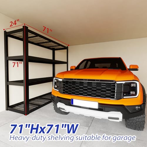 YWTA 71" Wx71 H Industrial Shelving,8000LBS Garage Storage Shelves,4 Tier Adjustable Metal Shelving,Heavy Duty Shelving for Factory, Garage,Warehouse,Barn (1)