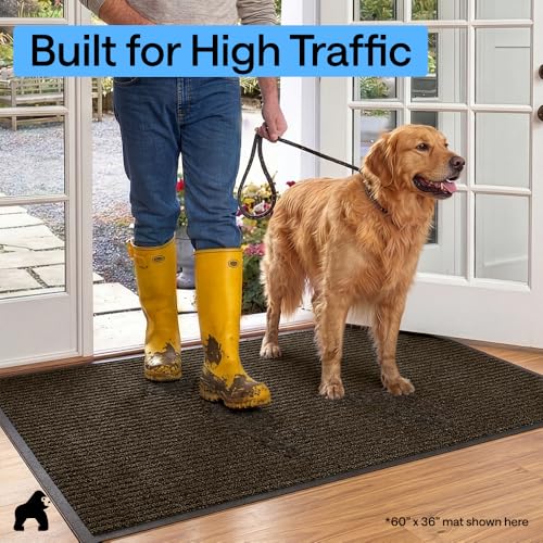 GORILLA GRIP Waterproof Traffic Guard Door Mat, Heavy Duty Entryway Mats, Strong Backing Commercial Utility Rugs for Office Hallway, Garage Floor and Home, Low Profile Carpet Runner, 29x17, Brown