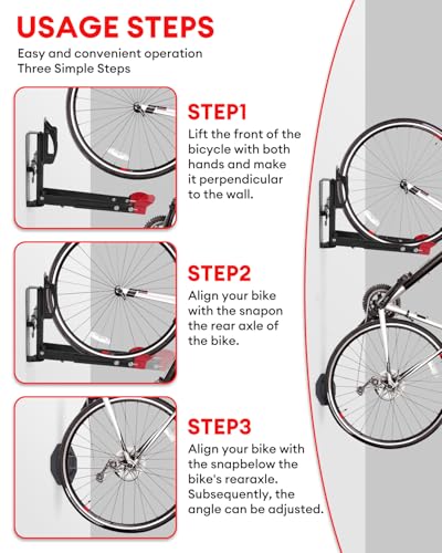 Hutigertech Swivel Bike Wall Mount,160° Wall Mount Bike Storage Garage with 2 Hooks,77lbs Load Capacity Wall Mounted Bike Holder for Mountain Bike