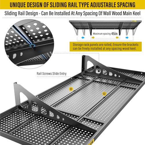 Brukid 2Pack 1.64x4ft Adjustable Metal Garage Wall Shelving Heavy Duty Garage Storage Shelf Wall Mounted Black