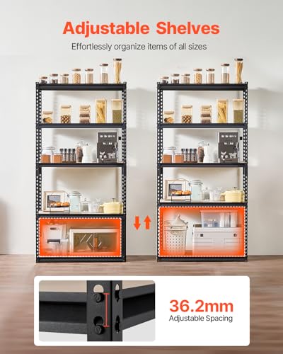 VEVOR Storage Shelves, 2000 lbs, 5 Tier Garage Storage Shelving, 16" D x 36" W x 71.4" H Adjustable Metal Shelves for Garage Shelves Utility Rack Shelf, Ideal for Kitchen, Warehouse, Basement, Black