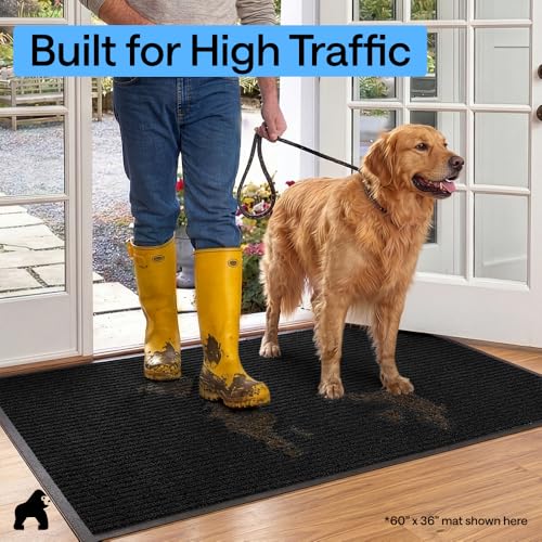 GORILLA GRIP Waterproof Traffic Guard Door Mat, 72x48 Heavy Duty Entryway Floor Mats, Strong Backing Commercial Utility Rugs, Office Hallway, Garage, Home, Low Profile Carpet Runner, Black