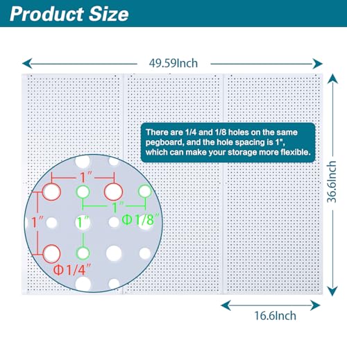 Daanxw Pegboard Rack Garage Storage Steel Horizontal PegBoard Pack,Steel Pegboard Heavy Duty- 3 Pack 16-Inch X 36-Inch Metal Peg Board Tool Organization Panels (White)