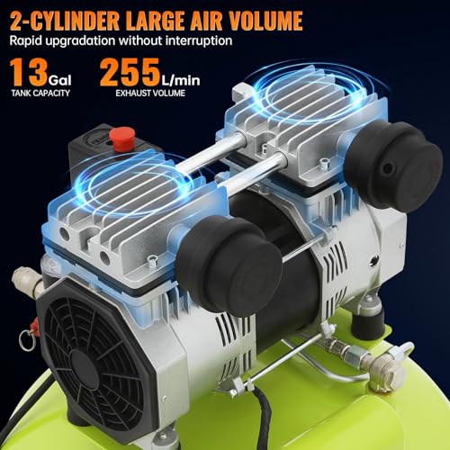 13 Gallon Air Compressor,2HP 4.2SCFM @90PSI Ultra Quiet and Oil-Free Air Compressor,115PSI Max Pressure,75 dBA Noise Level,Oil Free Compressor Tank for Auto Repair, Tire Inflation, Spray Painting