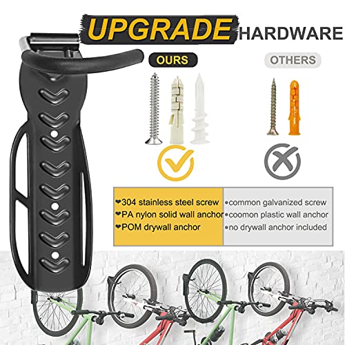 Laxama Bike Rack for Garage Wall Mount 4 Pack Vertical Bike Hooks Bicycle Hanging Hooks for Indoor Storage with Non-reversible Hooks