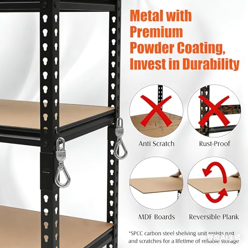 36x18x72 Heavy Duty Garage Storage Shelves,5-Tier Adjustable Metal Shelving Units, 2500 LBS Load Capacity Industrial Utility Storage Racks for Warehouse Pantry Shed Basement Garage Organization